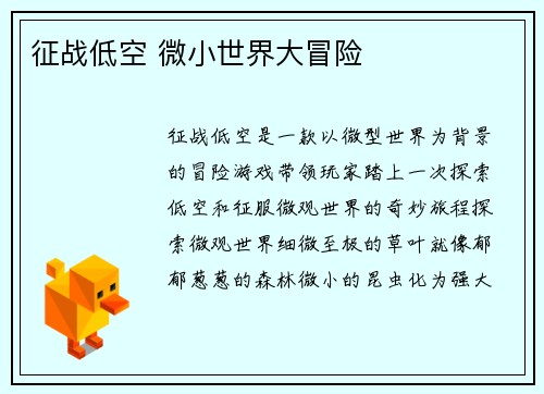 征战低空 微小世界大冒险